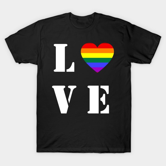Love is Love LGBT Rainbow Flag Heart T-Shirt by Scar
